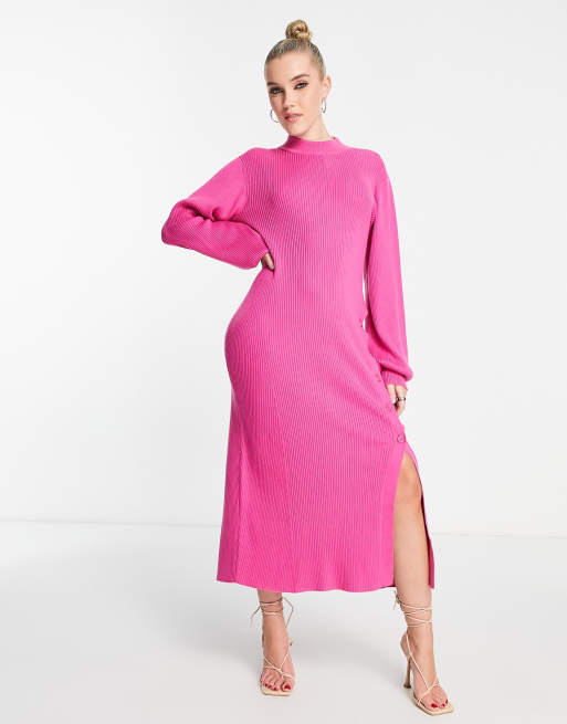 & Other Stories knitted midaxi dress with button detail split in pink