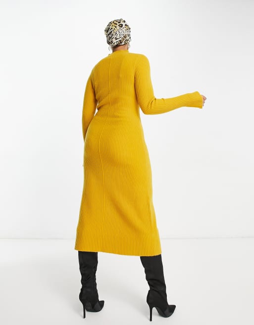 Other Stories knitted midi dress in mustard