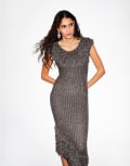 [Other Stories] & Other Stories knitted midi dress with fringed neckline and hem in metallic grey S Metallic grey