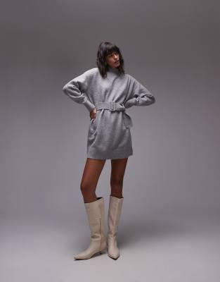 & Other Stories knitted mini dress with belt in gray melange