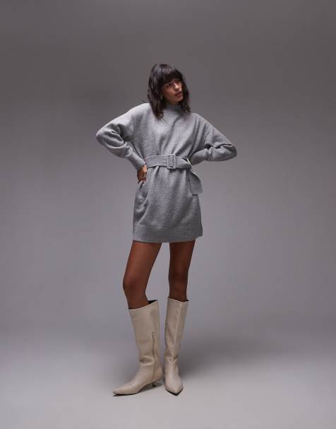 & Other Stories knitted mini dress with belt in grey melange - view 1