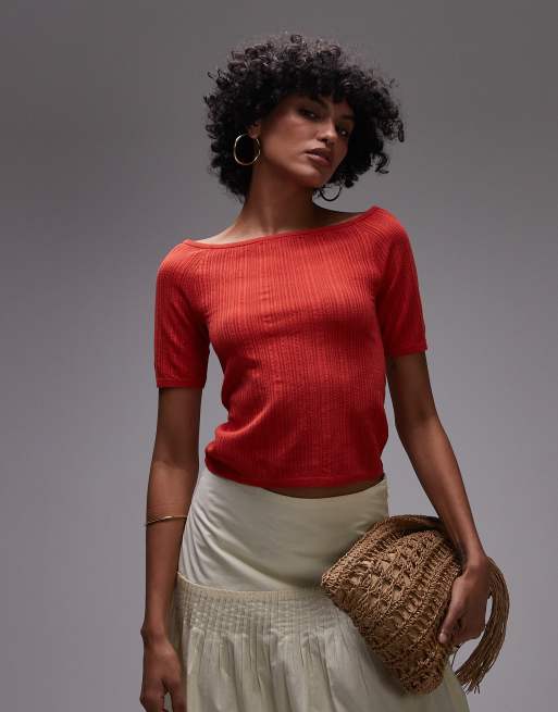& Other Stories knitted off shoulder top in red