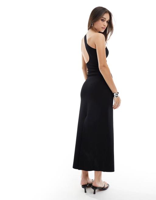 & Other Stories knitted one shoulder midi dress with cut out back detail in  black