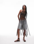 [Other Stories] & Other Stories knitted open crochet top with maxi length fringing in dark brown M-L Dark brown