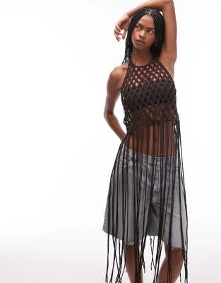 & Other Stories Knitted Open Crochet Top With Maxi Length Fringing