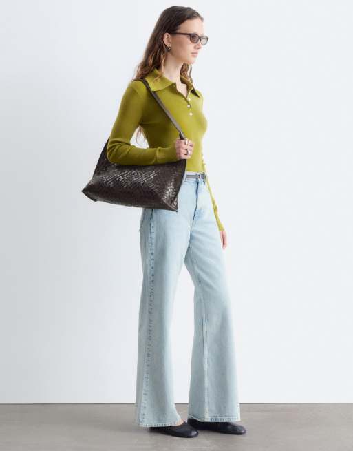 & Other Stories knitted polo jumper in green, 4 of 4
