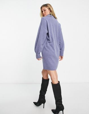 & Other Stories knitted polo mini dress in blue melange