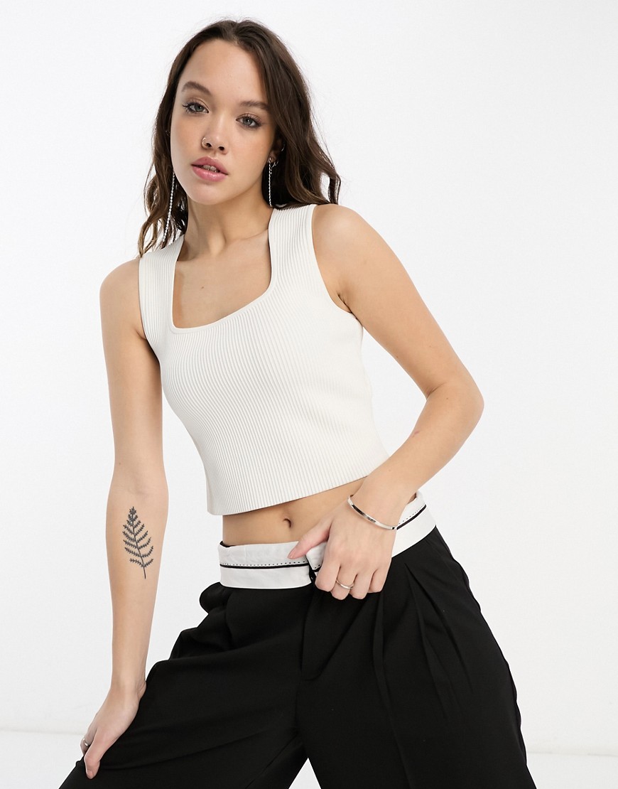Other Stories &  Knitted Rib Curved Neckline Tank Top In White