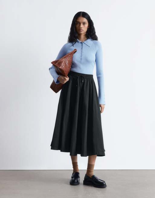 & Other Stories knitted rib fitted polo top with mixed fabric collar in light blue, 2 of 4