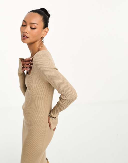  Other Stories knitted rib midi dress in beige