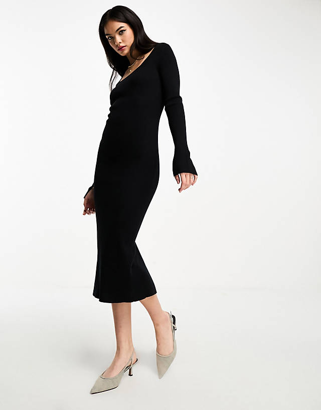& Other Stories - knitted rib midi dress in black