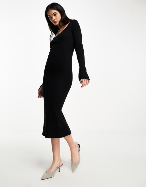  Other Stories knitted rib midi dress in black