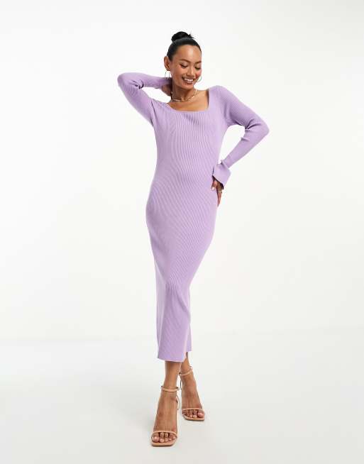 Other Stories knitted rib midi dress in lilac