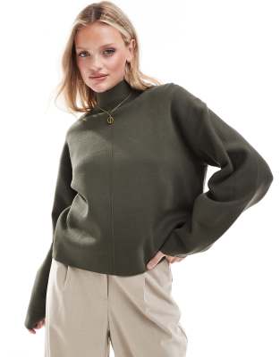 & Other Stories knitted roll neck sweater in dark khaki-Green