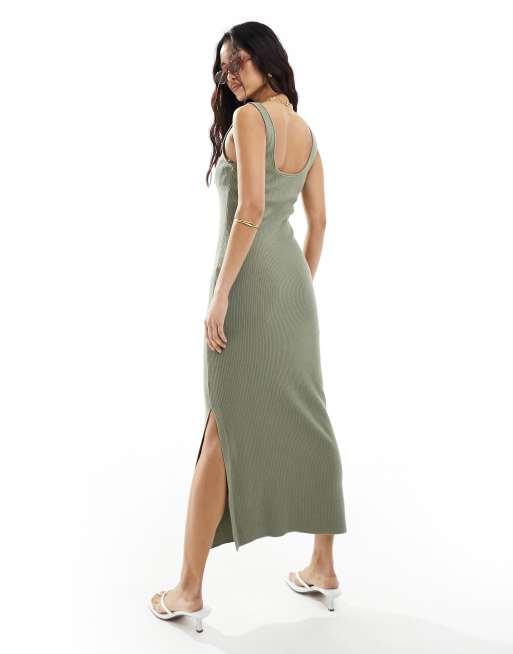 & Other Stories knitted sleeveless midi column dress in khaki green, 2 of 4