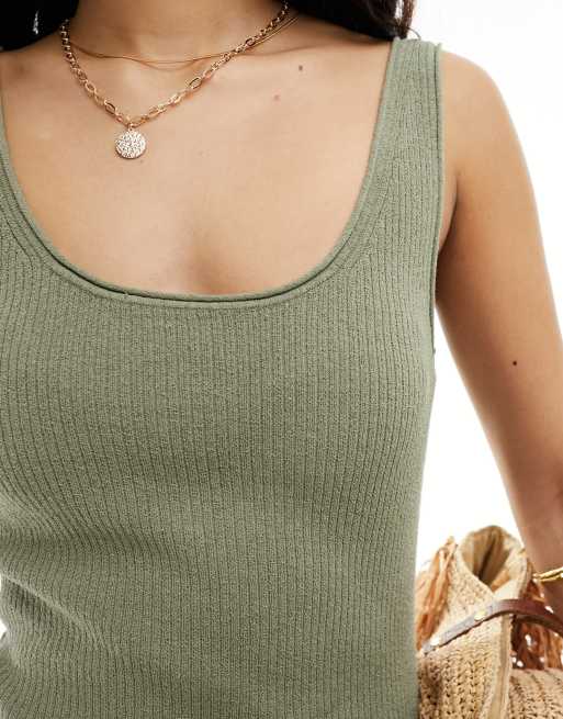 & Other Stories knitted sleeveless midi column dress in khaki green, 3 of 4