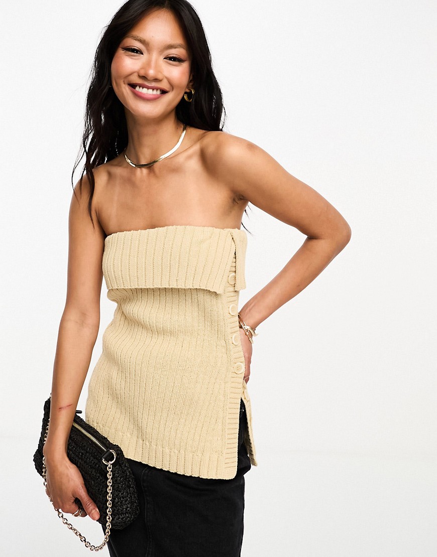 & Other Stories knitted strapless bustier top in beige-Neutral