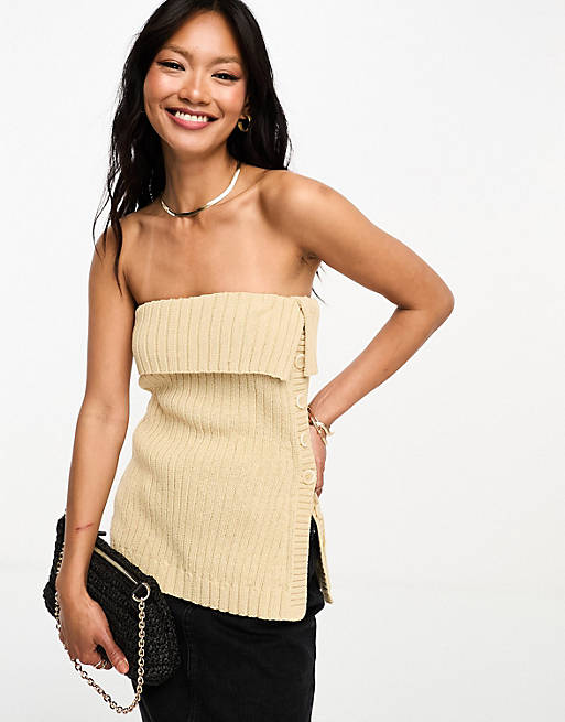  Other Stories knitted strapless bustier top in beige