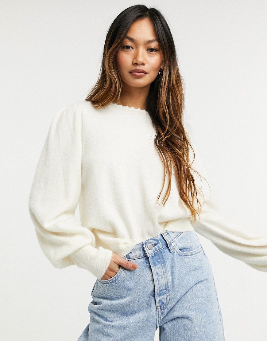 Other Stories &  Knitted Sweater With Puff Sleeves In Off White