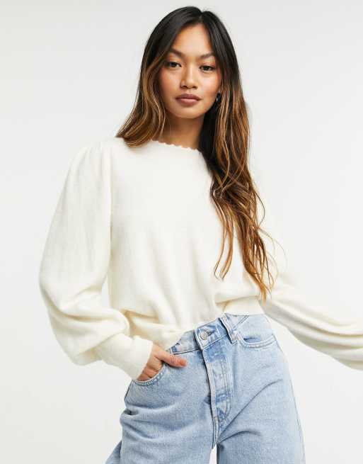 Other Stories knitted sweater with puff sleeves in off white