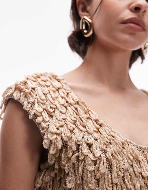 & Other Stories knitted top with fringed neckline in gold, 4 of 4