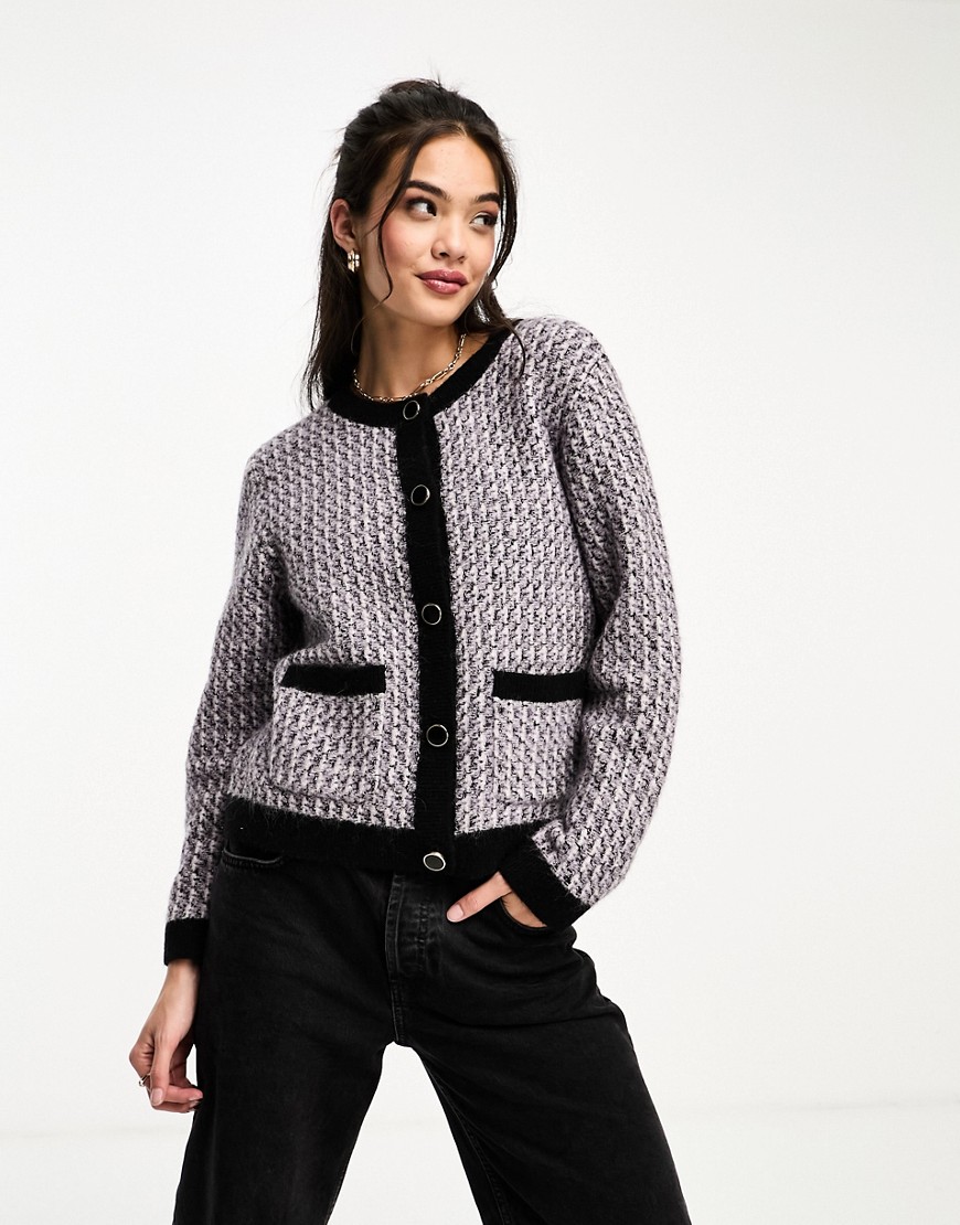 & Other Stories knitted tweed look contrast edge alpaca wool cardigan-Purple