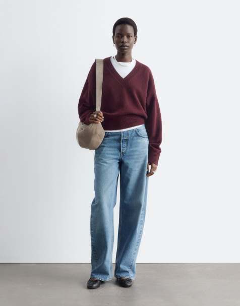 & Other Stories knitted v-neck sweater in burgundy red - view 1