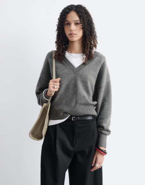 & Other Stories knitted v neck sweater in grey - view 1