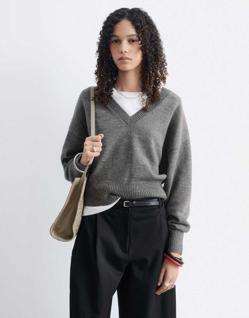 & Other Stories knitted v neck sweater in grey