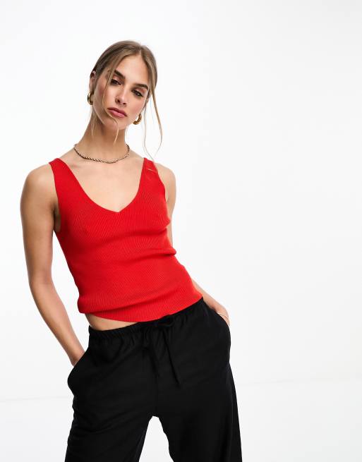 Fine Knitted Sleeveless Top Red