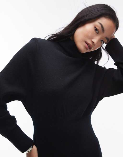 & Other Stories knitted wool midaxi dress with padded shoulders in black, 3 of 4