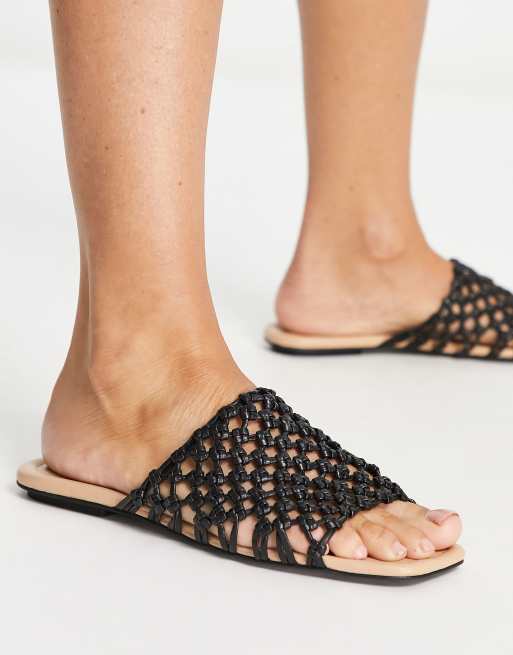 Other Stories knot detail flat sandals in black ASOS