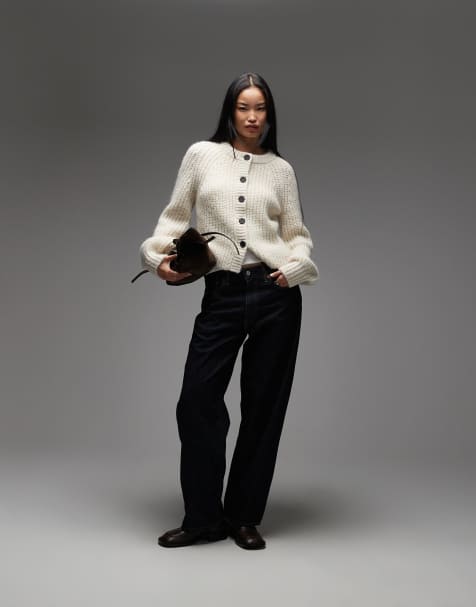 & Other Stories alpaca and wool chunky knit cardigan with balloon sleeves in cream