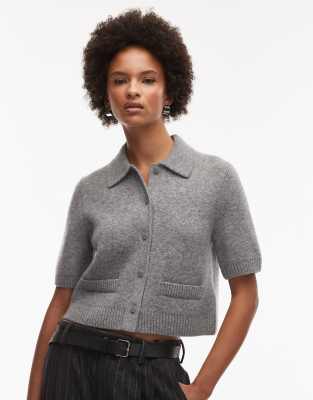 & Other Stories - Kurzärmlige gefütterte Woll-Strickjacke in Grau