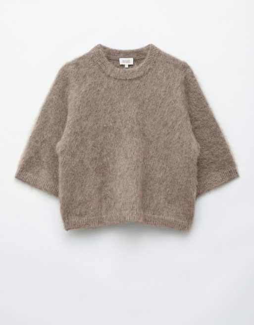 & Other Stories – Kurzärmliger, kastiger Pullover aus Mohair-Wollmix in Braun, 4 von 4