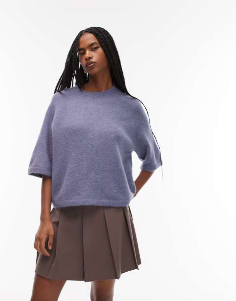 & Other Stories – Kurzärmliger Strickpullover aus Alpaka in Blau meliert - view 1