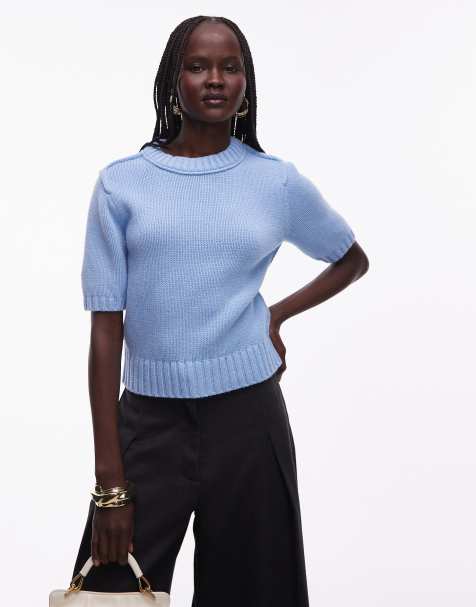 & Other Stories – Kurzärmliger Strickpullover aus Baumwoll-Wollmix in Hellblau - view 1