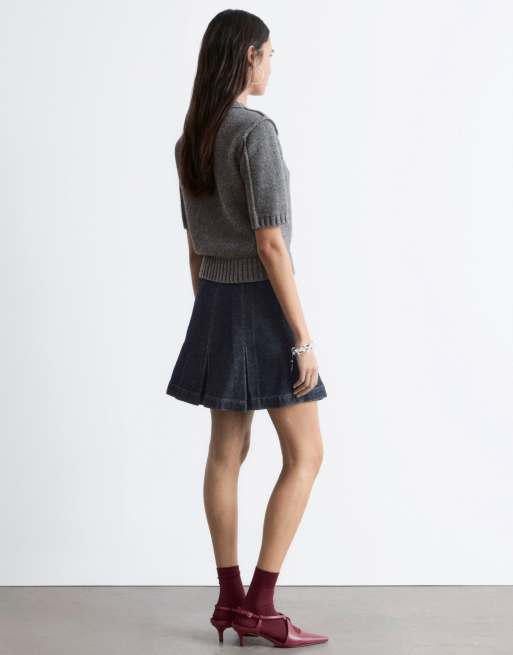 & Other Stories – Kurzärmliger Strickpullover aus Woll-Baumwollmix in Dunkelgrau meliert, 2 von 4