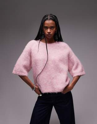 & Other Stories - Kurzärmliger Strickpullover in Rosa aus Alpakawolle