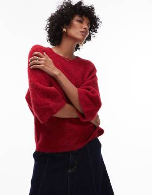 & Other Stories - Kurzärmliger Strickpullover mit Alpakawolle in Rot