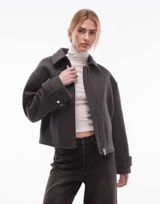 & Other Stories - Kurze Jacke aus Twill mit hohem Wollanteil in Dunkelgrau