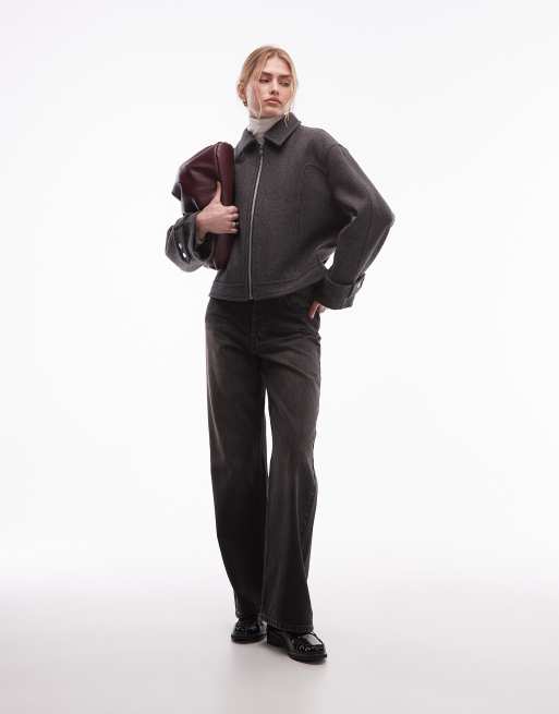 & Other Stories – Kurze Jacke aus Twill mit hohem Wollanteil in Dunkelgrau, 3 von 4