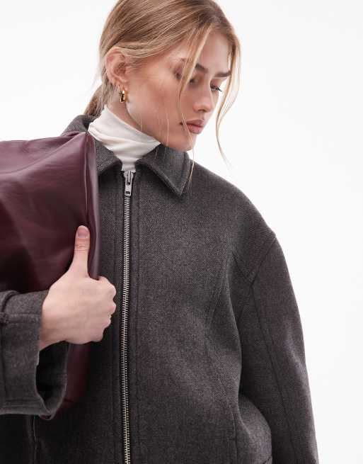 & Other Stories – Kurze Jacke aus Twill mit hohem Wollanteil in Dunkelgrau, 4 von 4