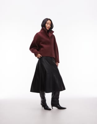 & Other Stories - Kurze Jacke aus Wollmix in dunklem Burgunderrot mit Stehkragen