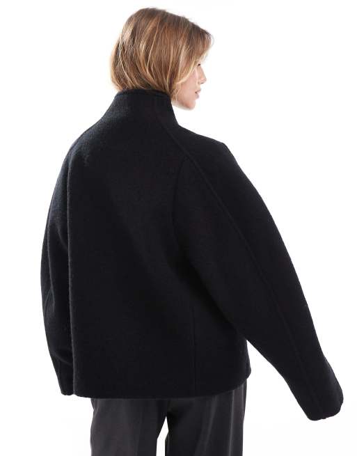 & Other Stories – Kurze Jacke aus Wollmix in Schwarz mit Stehkragen, 4 von 4