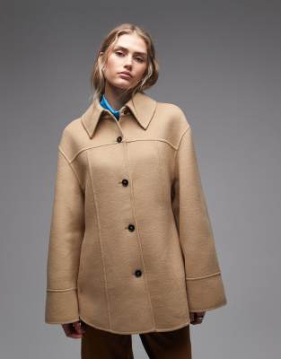 & Other Stories - Kurze Jacke in Braun mit hohem Wollanteil und Kragen-Brown