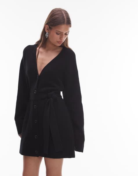 & Other Stories – Kurzes Strickjacken-Kleid in Schwarz mit Gürtel - view 1