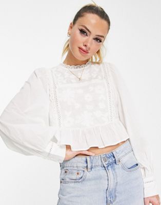 & Other Stories lace and frill detail blouse in off white