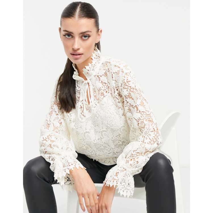 Gorgeous White Lace Blouse - Straight A Style