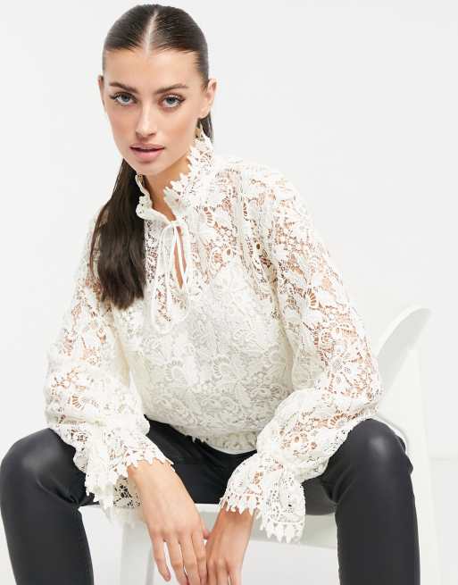 It's A Love Story Lace Top White